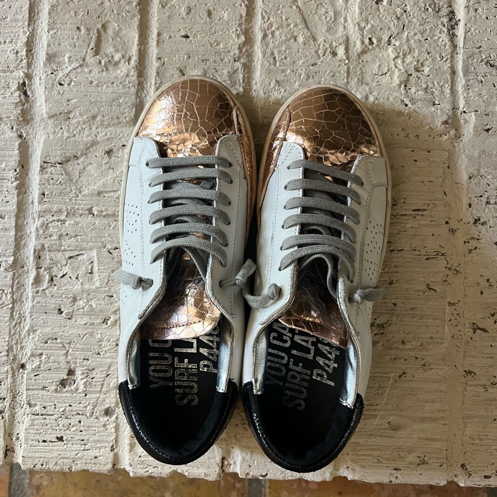 P448 Gold and White Sneakers Casual Style